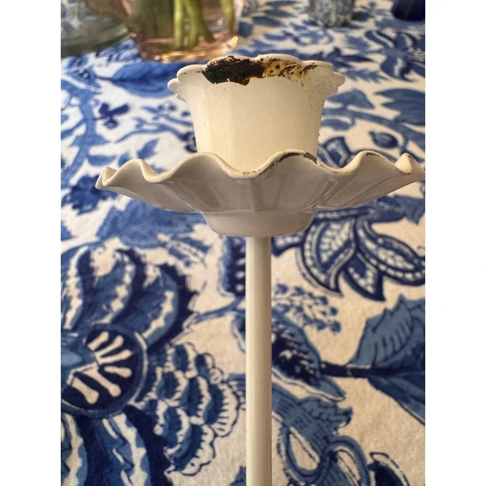 Vintage White Wrought Iron 5 Cup Scalloped Candle Holder Centerpiece Shabby Chic